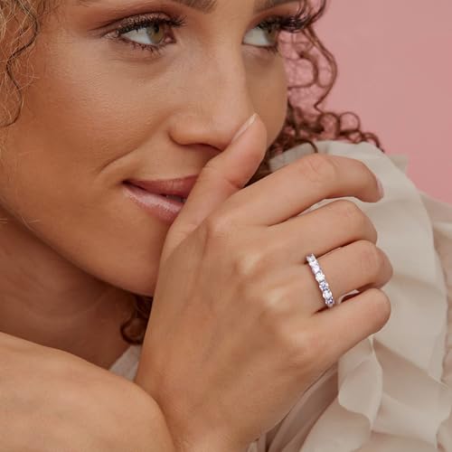 Birthstone Wedding Band Eternity Rings 925 Sterling Silver Rings Stackable Anniversary Engagement Rings Cubic Zirconia Inlaid Created Garnet/Amethyst/Sapphire Ring 7 Stone Ring, Size 6 to 10 - color: Alexandrite & 5A CZ