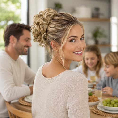 CAISHA Jumbo Hairpiece Scrunchy Updo Voluminous Curly Messy Bun Blond Mix G12L - color: blond mix #27BT88 G12L