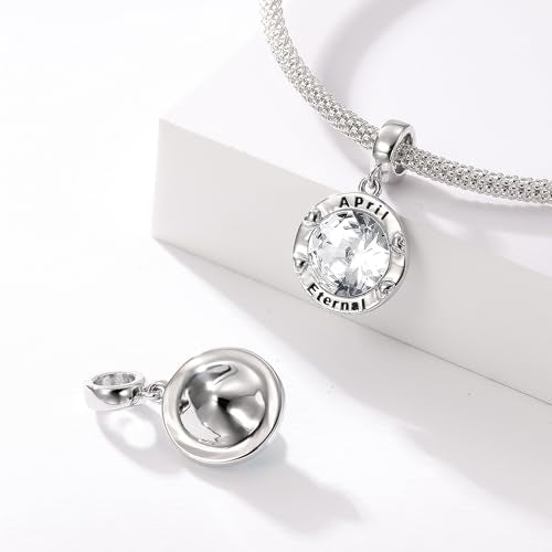 Birthstone Charms for Women Bracelets Birthday Bead Charms fit Pandora Bracelets Mothers Day Gifts for Women - color: 04-April(Diamond)
