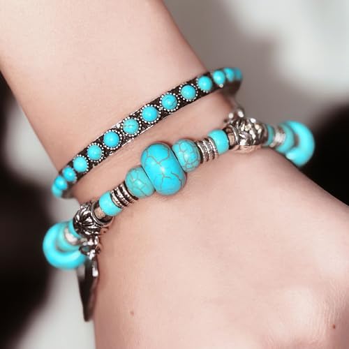 Montana West Rustic Couture's Bohemian Turquoise Cuff Bangle Bracelets for Women Cowgirl - color: Bright Turquoise