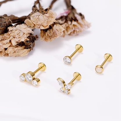 NICEIGHT 4Pcs 16G G23 Titanium Threadless Push in Labret Monroe Studs Lip Rings Hypoallergenic Cartilage Stud Earrings for Sensitive Ear Flat Back Stud Helix Tragus Conch Piercing Jewelry 6/8/10MM - color: Gold, size: 10MM