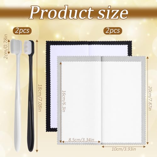 2 Pcs Silver Polishing Cloth Silver Cleaning Kit 2 Pcs Ultra-Soft Brushes (Flat & Wave) Jewelry Cleaning Cloth Jewelry Coin Cleanings Cloths for Cleanings Platinum Gold Diamonds Coins Gemstones