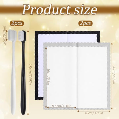 2 Pcs Silver Polishing Cloth Silver Cleaning Kit 2 Pcs Ultra-Soft Brushes (Flat & Wave) Jewelry Cleaning Cloth Jewelry Coin Cleanings Cloths for Cleanings Platinum Gold Diamonds Coins Gemstones