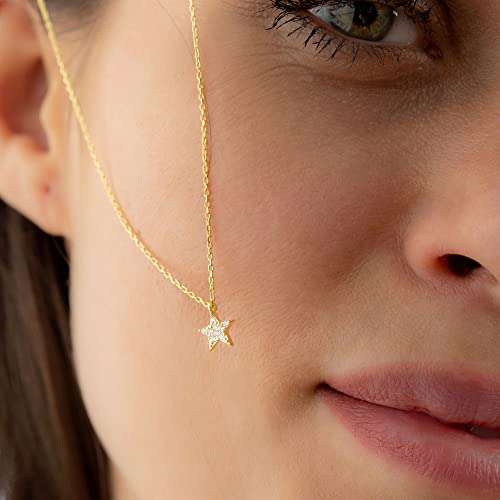 HANLI 14K Gold Plated Necklaces for Women - Dainty Butterfly, Star of David, Moon and Star, Sun, Lotus, Infinity, Hummingbird, Bee,Boots,Chill,Sunflower Pendant Designs - Elegant Jewelry for Women - color: Star CZ