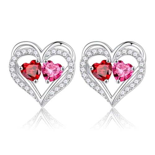 Heart Earrings for Women - Birthstone Earrings | 925 Sterling Silver, Stud Earrings, Gift Box Packaging, Anniversary Birthday Gifts for Women Wife Girlfriend Mom - color: 01-10-Jan-Oct Birthstone