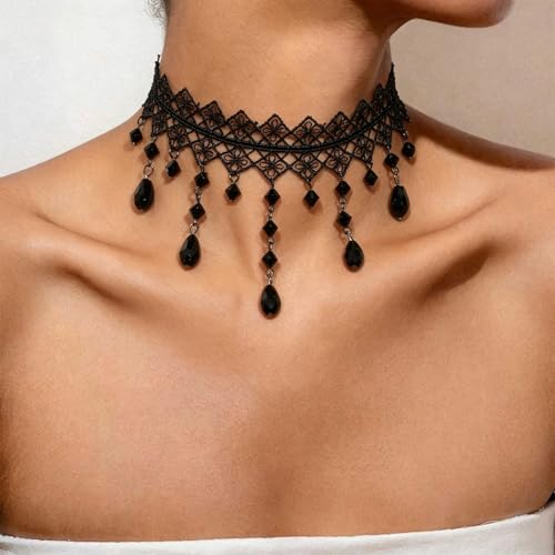 Black Necklaces for Women,Adjustable Layered Collar,Goth Jewelry - color: Mesh Pendant