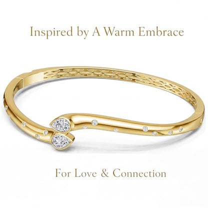 AuraLyric Gold Bracelets for Women, 14K Gold Plated Nail/Love/Emerald Green/Teardrop/Round White CZ Bangle Bracelets, Stackable Gold Bangles Non Tarnish, Gifts for Wife Mom Daughter 6.5 Inch - color: White CZ - Pear