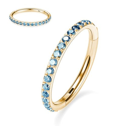 MissNity 20G, 18G, 16G, 14G Hinged Nose Rings Hoop with Gem in 316L Surgical Steel, Septum Clicker Cartilage Earrings Conch Daith Helix Rook Ear Lobe Piercing Jewelry, Diameter 6mm to 12mm - color: 06: Gold - Blue CZ