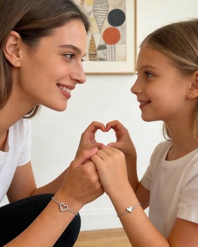 Matching Heart Bracelets for Mommy and Me Adjustable Hearts Charm Chain Bracelet Matching Mother Daughter Bracelets Set for 2 Birthday Mothers Day Gifts - color: A1:silver heart bracelets