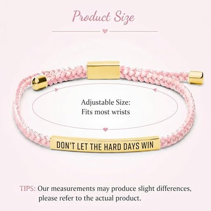 Frodete Dont Let The Hard Days Win Bracelet Inspirational Gifts for Women Adjustable Braided Tube Bracelet Gifts for Friends - color: A4：dont let the hard days win（pink gold）