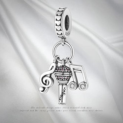 Pandach 925 Sterling Silver Charms for Bracelet&Necklace Dangle Pendant Bead with 5A Cubic Zirconia Stones,Jewelry Beads Gifts for Women - style: A-Music 3-Piece Charms