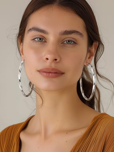 FindChic Twisted Hoop Earrings for Women, Silver/Black/14K Gold Plated Hypoallergenic Hollow Tube Rounded Loop Earrings, 30mm/40mm/60mm/80mm Hoops with Custom Name Options and Gift Box - color: b.Silver, size: 80MM