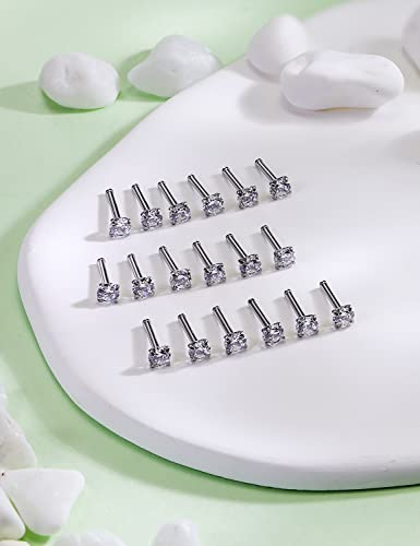 18G 20G 22G Nose Rings Studs with Cubic Zirconia 316L Surgical Steel Straight Screw L Shaped Nose Studs Piercing Jewelry for Women Men Girl CZ 1.5mm 2mm 2.5mm 3mm 20Pcs - color: A:18G L Shaped- Silver 3mm