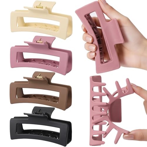 Auseibeely 4Pcs Cloud Claw Clips for Women, 5 Inch Extra Large Silicone Hair Clips, Squishy XL Claw Clip for Long/Thick/Curly Hair, Strong Hold Jumbo Square Jaw Clip, Soft & Flexible, Durable - color: Silicone-5 Inch