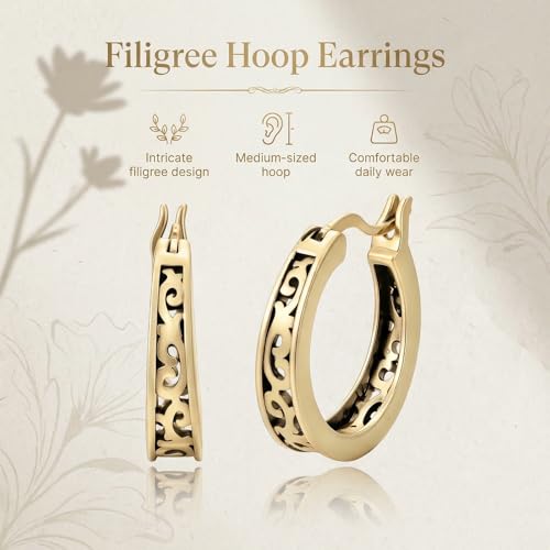 14K Gold Earrings for Women Gold Filigree/Celtic Huggie Earrings Jewelry Easter Mothers Day Gifts for Mom Girlfriend - style: Filigree-D