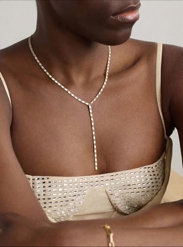 14K Gold Plated Layered Lariat Necklace for Women - Waterproof Non-Tarnish Dainty Gold Chain Necklace, Long Boho Statement Jewelry for Wedding, Prom, Summer Vacation Gifts - color: Y Necklace-Silver