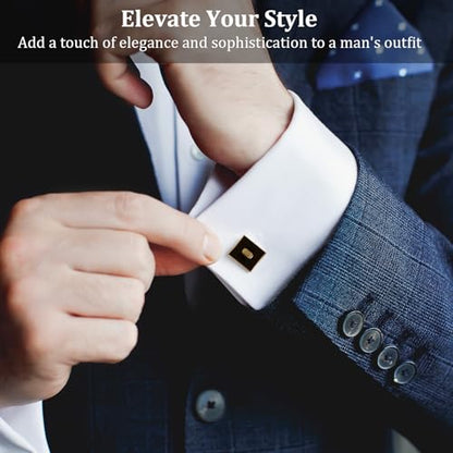 COMNICO 4 Pairs Cufflinks for Men Classic Tone Cuff Links Fashion Men Cufflinks Gold/Sliver Striped Disc Square Rectangle Cuff Links for Business Wedding Party Gift Box - color: glod