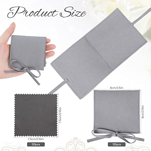 120 Pcs Microfiber Jewelry Pouch 8 x 8cm Jewelry Packaging Bag Gift Bow Tie Bracelet with Cleaning Cloth(Gray) - color: Gray