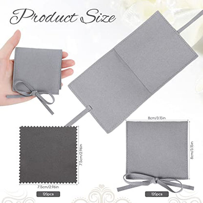 120 Pcs Microfiber Jewelry Pouch 8 x 8cm Jewelry Packaging Bag Gift Bow Tie Bracelet with Cleaning Cloth(Gray) - color: Gray