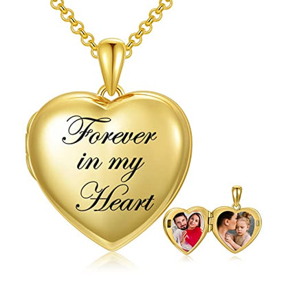 SOULMEET 10K 14K 18K Solid White Gold/Silver Minimalist Style/Infinity Sunflower Heart/Oval Locket Necklace That Holds 1 or 2 Pictures Personalized Photo Locket Necklace Letters Engraving - style: A2-gold locket+photo