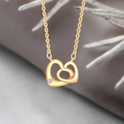 Gold Plated Pendant Necklaces for Women Cubic Zirconia Accent 18 Inch Adjustable Chain Hypoallergenic Gift for Wife Mom Birthday Valentines Day - style: Double heart