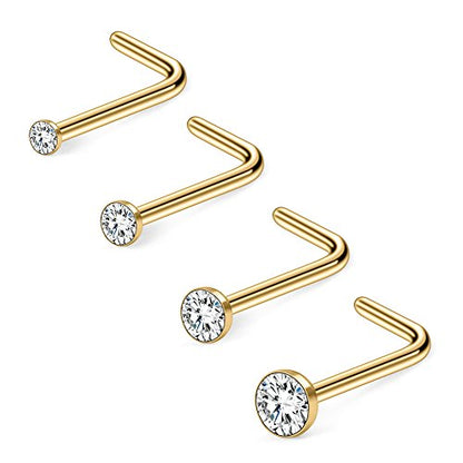 20G 1.5mm 2mm 2.5mm 3mm 3.5mm 4mm Opal Clear Diamond CZ Nose L Shaped Studs Rings Piercing Jewelry 4-20PCS - color: 4PCS - Gold