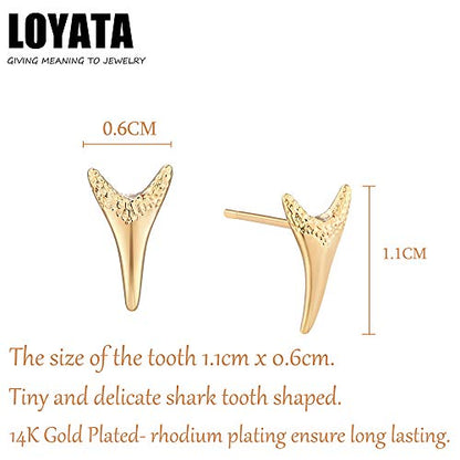 LOYATA Spike Earrings Gold Huggie Hoop Diamond Cubic Zirconia 14K Gold Plated Dainty Small Simple Hypoallergenic Geometric Jewelry Gift for Women - color: Shark Tooth