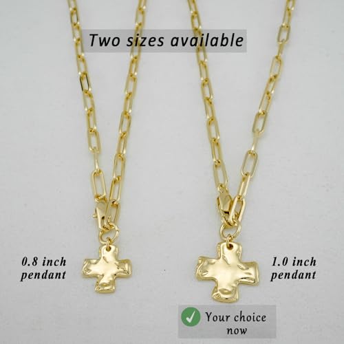 Chunky Cross Necklace for Women Trendy 14K Gold Silver Plated Statement Big Cross Pendant Paperclip Chain Charm Necklaces Religious Faith Easter Basket Stuffers Baptism Costume Jewelry Gift - color: Gold-Lobster Clasp-1 inch pendant
