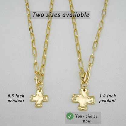 Chunky Cross Necklace for Women Trendy 14K Gold Silver Plated Statement Big Cross Pendant Paperclip Chain Charm Necklaces Religious Faith Easter Basket Stuffers Baptism Costume Jewelry Gift - color: Gold-Lobster Clasp-1 inch pendant