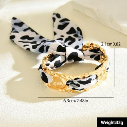 Hammered Gold Metal Silk Scarf Bangle Women,Chunky Fabric Wrapped Open Cuff Bracelet,Boho Ethnic Style Geometric Jewelry, Elegant Statement Wrist - color: White