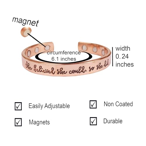 Touchstone Inspirational Copper Engraved Magnetic Bracelets for Women-Personalized Jewelry Gifts for Best Friend/Mom/Daughter/Sister- In a Pretty Gift Box She Believed She Could So She Did. - style: 1- She Believed She Could So She Did