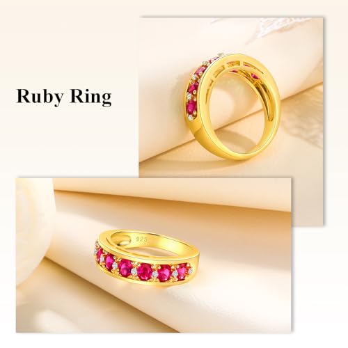 Amethyst Emerald Ruby Sapphire Wedding Band Anniversary Women Rings | 925 Sterling Silve|Hypoallergenic|Standard Size|Ruby|Sapphire|Emerald|Wedding Anniversary Jewelry|Genstone Ring|Holiday Gifts - color: Ruby & Gold