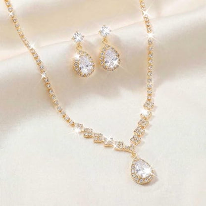Unicra Bride Crystal Necklace Earrings Set Bridal Wedding Jewelry Sets Rhinestone Choker Necklace Prom Costume Jewelry Set for Women and Brides - color: Gold