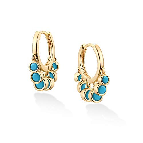 LOYATA Gold Huggie Hoop Earrings 14K Gold Plated Dainty Small Simple Hypoallergenic Jewelry Gift for Women - style: Turquoise Dots