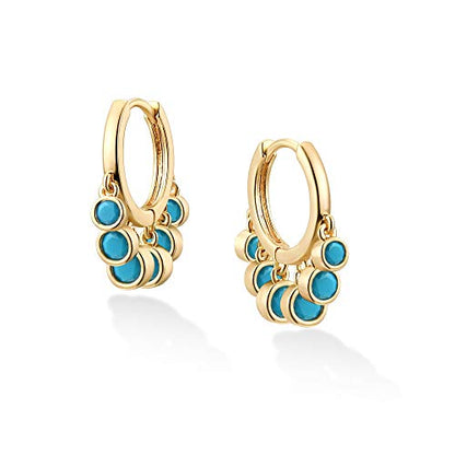 LOYATA Gold Huggie Hoop Earrings 14K Gold Plated Dainty Small Simple Hypoallergenic Jewelry Gift for Women - style: Turquoise Dots