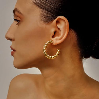 12 Pairs Chunky Gold Hoop Earrings for Women Trendy, Gold Plated Lightweight Hypoallergenic Stack, Thick Open Twisted Huggie Hoops Earring Set - color: 12 Pairs Gold Chunky
