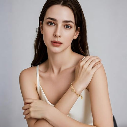 Emibele Heart Charm Bracelet for Women, Bible Verse Bracelet Stainless Steel 18K Gold Plated Bracelet Love Pendant Link Chain OT Clasp, Birthday Christmas Jewelry Gift for Mother Her - color: Gold Pendant