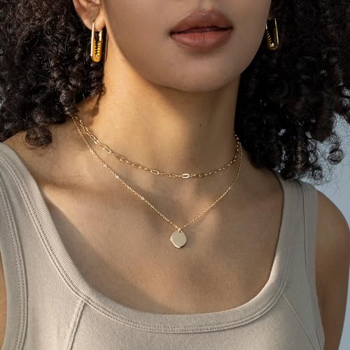 Layered Necklaces for Women - 14K Dainty Gold Plated Layering Chokers Necklaces Set Multilayer Delicate Necklace Trendy Adjustable Long Layered Necklaces for Women - style: 18 Disc Necklace
