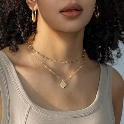 Layered Necklaces for Women - 14K Dainty Gold Plated Layering Chokers Necklaces Set Multilayer Delicate Necklace Trendy Adjustable Long Layered Necklaces for Women - style: 18 Disc Necklace