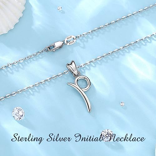 EUDORA Sterling Silver Initial Necklaces for Women, Classic 26 Letter Neckless Gifts for Girls, Sister, Mother Daughter, 18 inch Chain - style: P