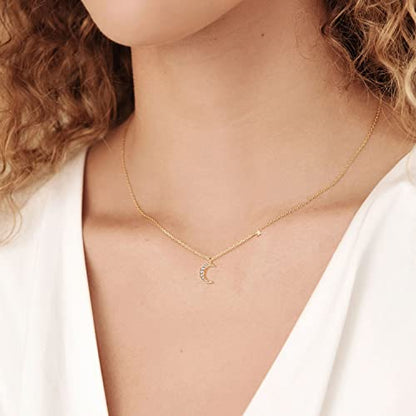 LLWOM Gold Necklace for Women-14k Gold Plated Infinity Necklace Star Of David Necklace Evil Eye Cross Pendants Heart Dainty Gold Necklace For Women - color: Gold-DaintyMoonStar
