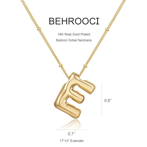 Gold Bubble Initial Necklace for Women Balloon Letter Necklace 18K Gold Plated Dainty Alphabet Pendant Puffy Name Personal Necklace - color: E
