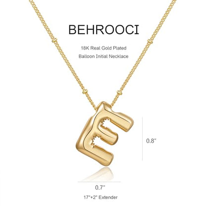 Gold Bubble Initial Necklace for Women Balloon Letter Necklace 18K Gold Plated Dainty Alphabet Pendant Puffy Name Personal Necklace - color: E