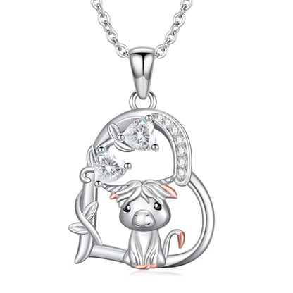 Heart Animal Necklace 925 Sterling Silver Cute Animal Pendant Jewelry Birthday Gifts for Women Girlfriend Mom Animal Lovers - style: 3-1 Highland Cow