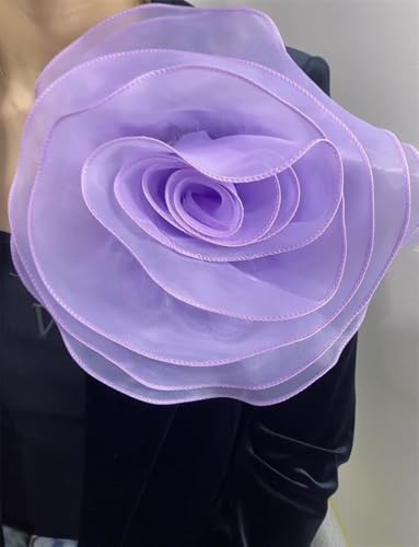 10inch Extra Large Flower Brooch Pin for Women Fashion Dainty Organza Satin Fabric Big Camellia Brooches Lapel Pins Wedding Dance Party Dress Accessories Exaggerated Jewelry Gift - color: 10 inch Lilac