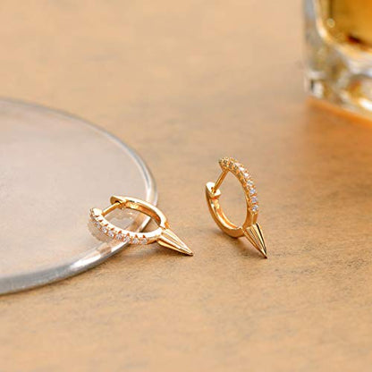 LOYATA Gold Huggie Hoop Earrings 14K Gold Plated Dainty Small Simple Hypoallergenic Jewelry Gift for Women - style: One Spike
