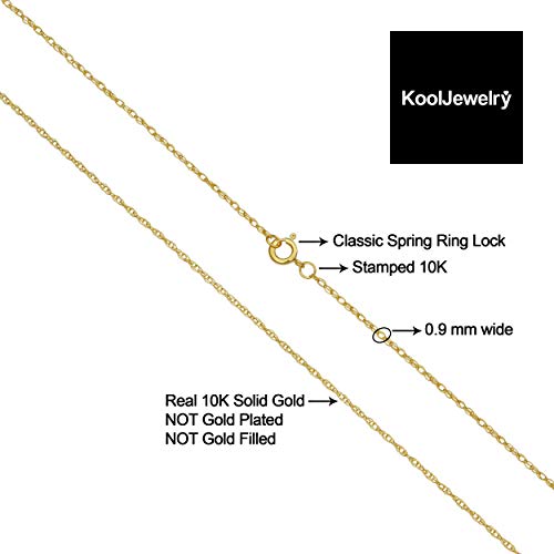 Kooljewelry Womens Classic Rope Chain - 10k Yellow Gold Barely-There Necklace, Thin Lightweight - size: 14 inch, style: 0.9 mm wide