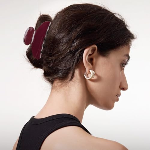 MAORULU Medium Cute Acetate Hair Claw Clips for Women Girls, 3 Inch Burgundy Claw Clips for Thin & Medium Thick Hair, Durable French Banana Clip with Gift Box (Wine Red) - color: Wine Red