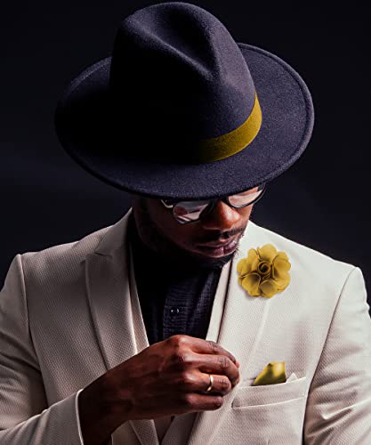 Premium Men's Formal Solid Color Flower Lapel Pin - Boutonniere for Men, Brooch Pin - color: Gold