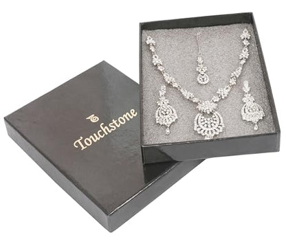 Touchstone Indian jewelry sets for women maang tikka wedding guest gold necklace bollywood jewellery set pageant elegant prom bride accessories western crystal chunky rhinestone necklaces - color: 7 Clear white in white plating